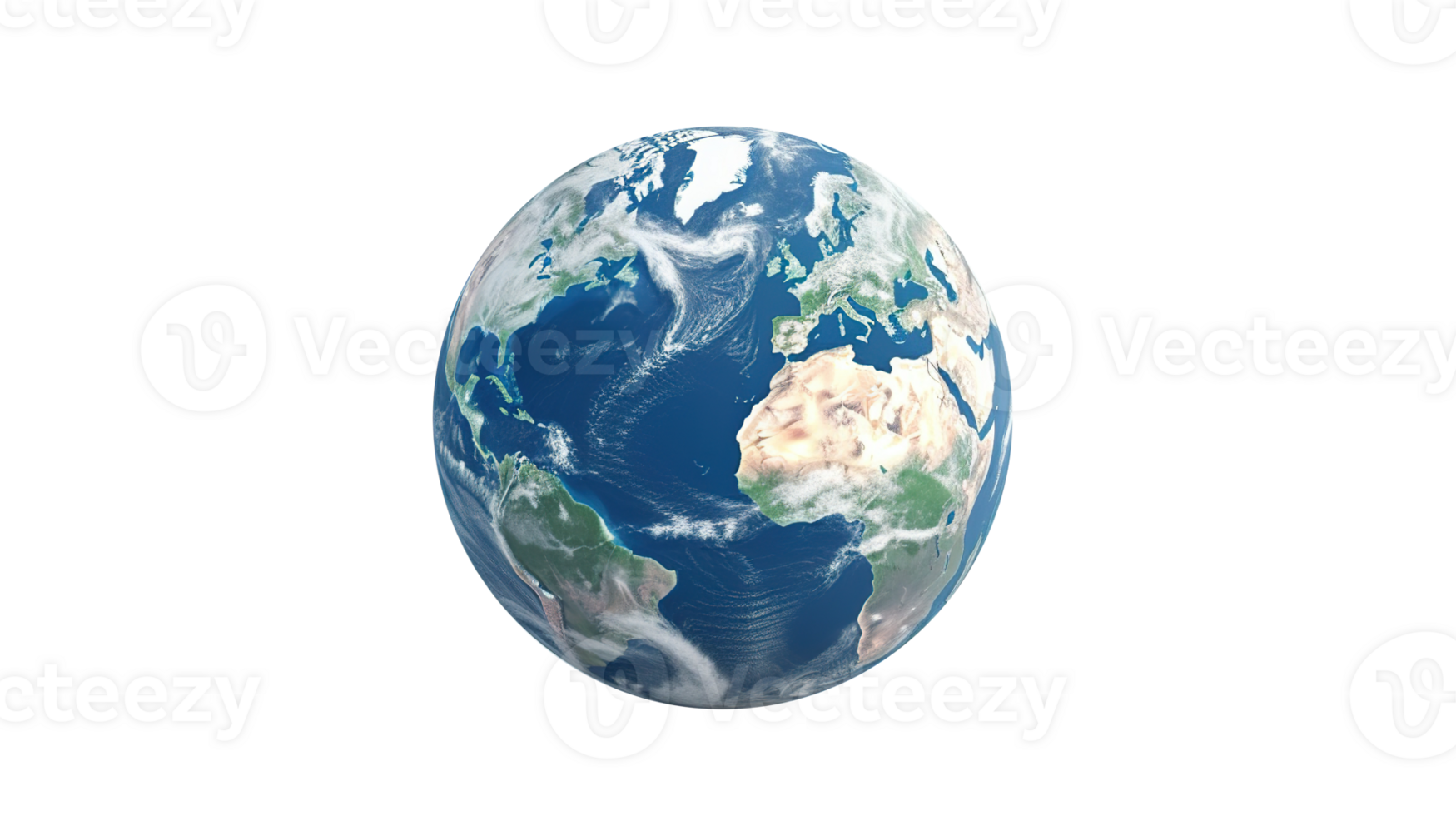 Highly Detailed 3D Earth Render on Transparent Realistic Globe View png