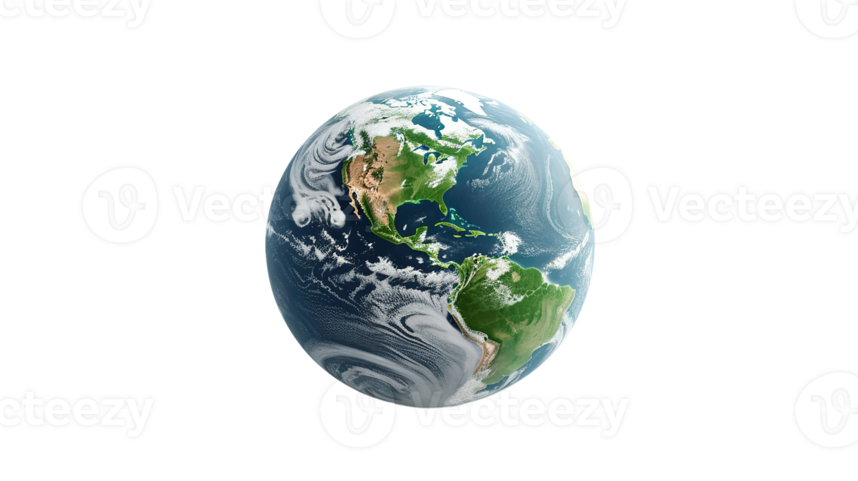 Realistic 3D Earth Render. A detailed globe on Transparent png