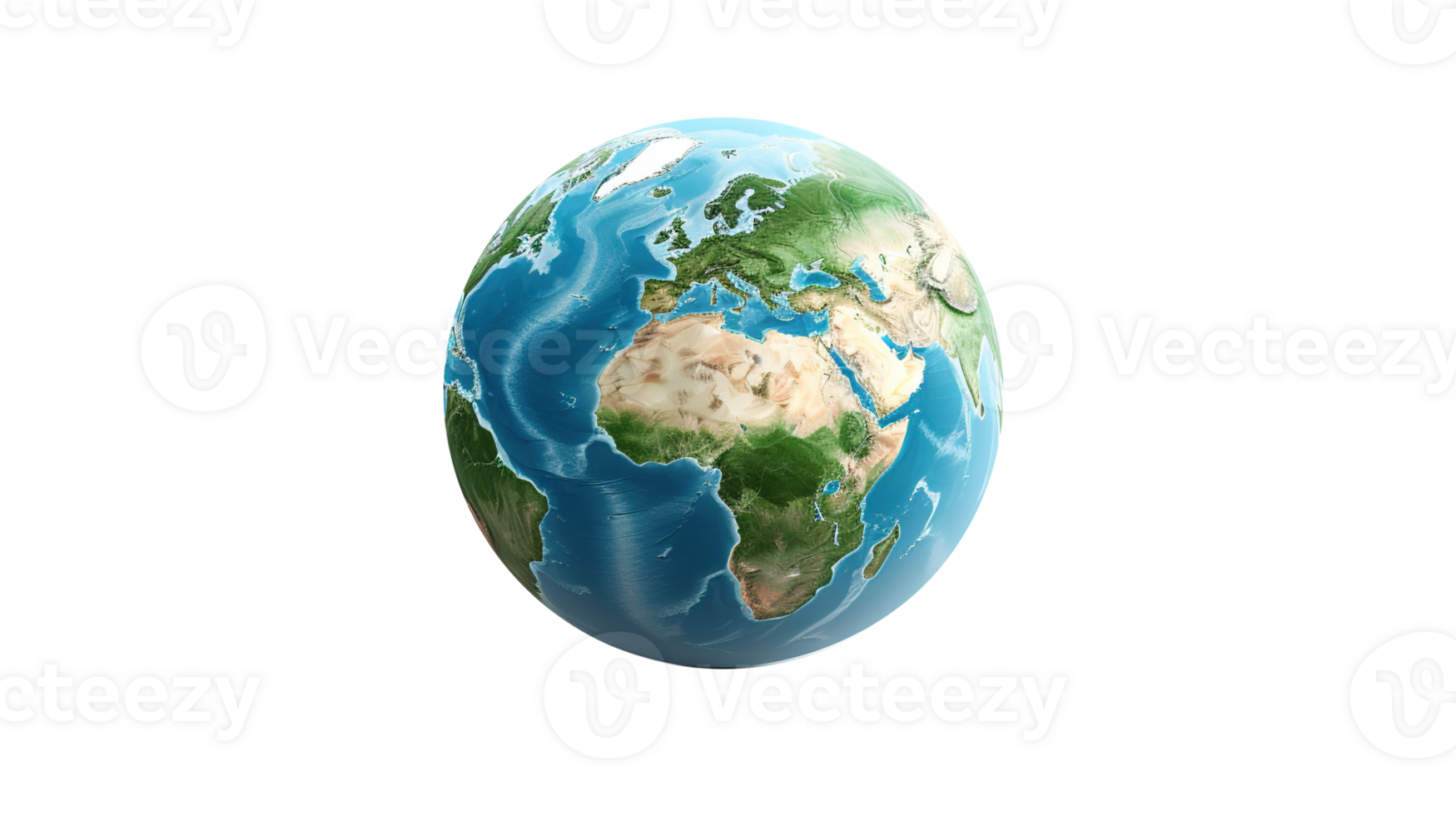 Realistic 3D Earth Render. Detailed globe on Transparent png