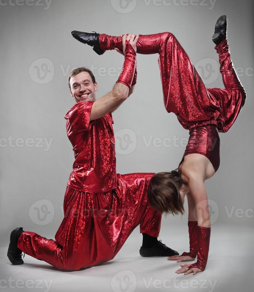 Dancers in action, graybackground photo