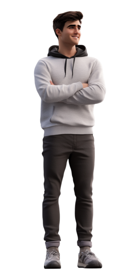 a decent man in a hoodie and jeans standing with his arms crossed png