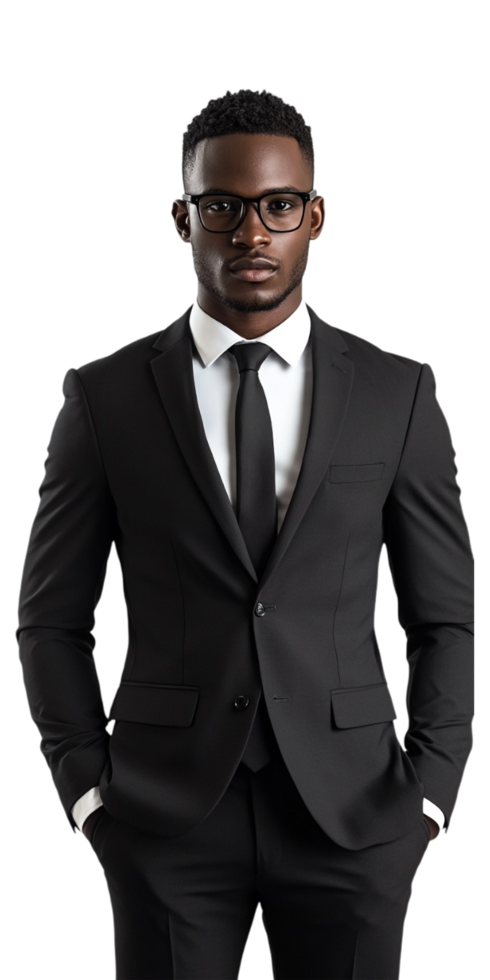 black man in suit and tie on transparent background png