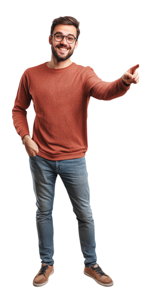 a man in glasses pointing at something png