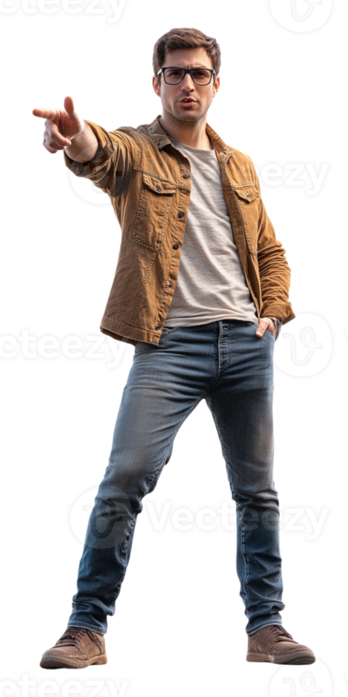 man in glasses pointing at something png