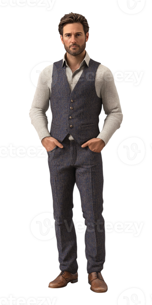 man in a vest and tie standing in front of a transparent background png