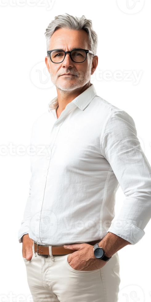 a man in a white shirt and glasses standing png