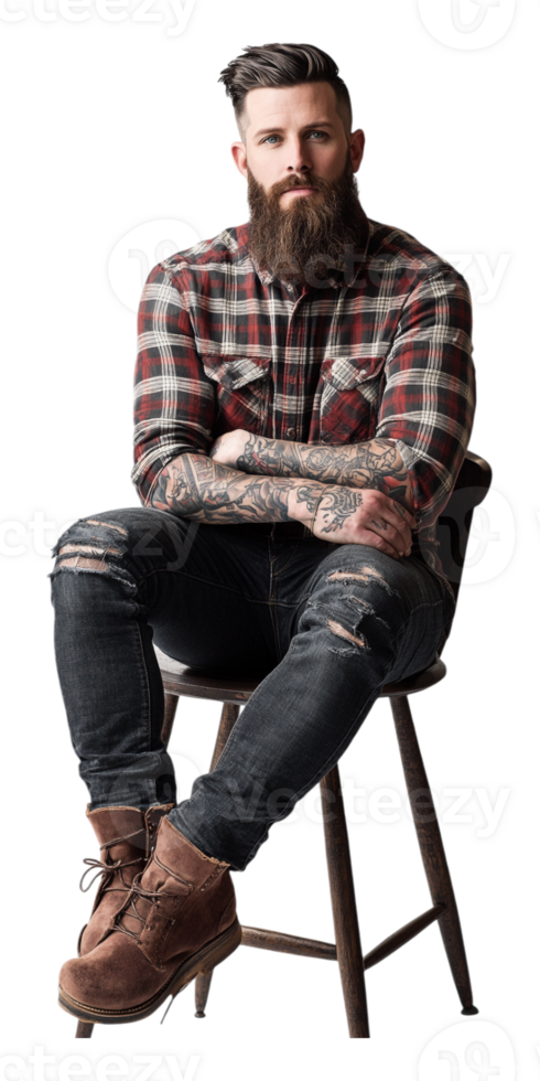 man with a beard sitting on a chair png