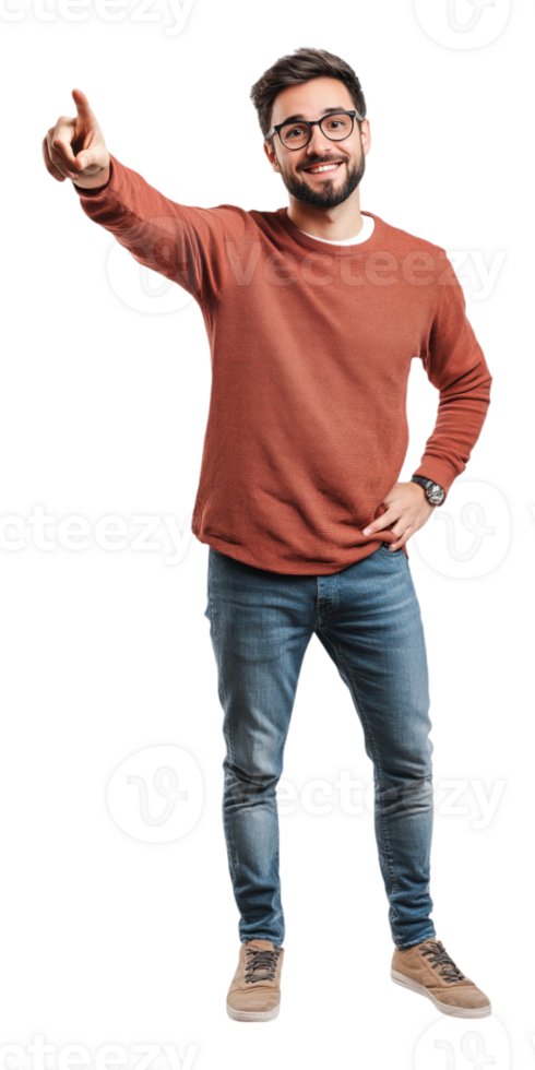 a man in glasses and a sweater pointing at something png