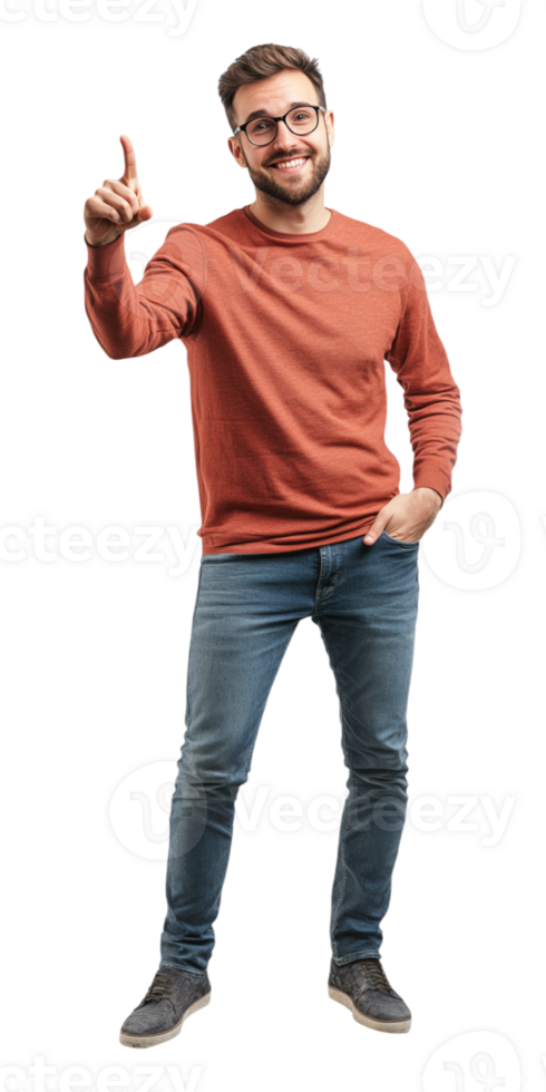a man in glasses and a red sweater is pointing at something png