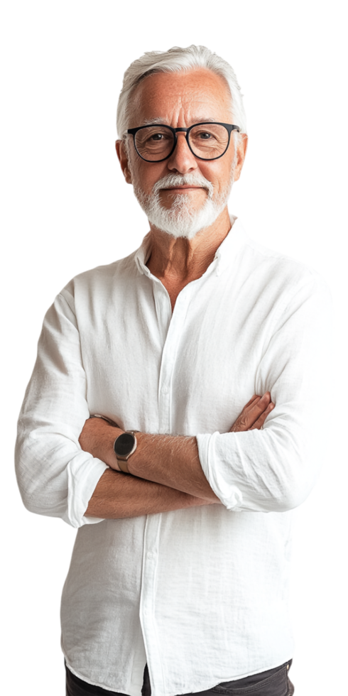 an older man with glasses and a white shirt png