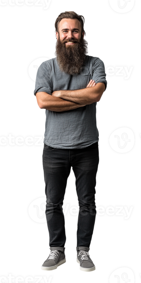 a bearded man standing with his arms crossed png