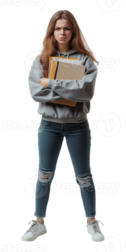 a girl in a hoodie and jeans holding a book png