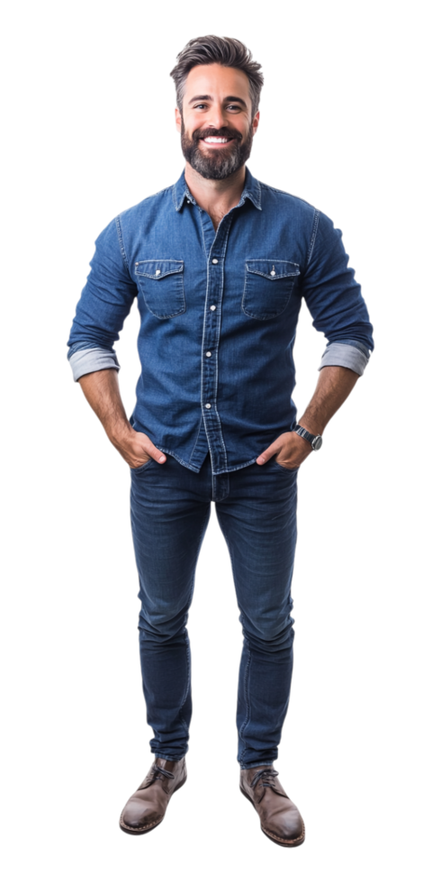 man in jeans and a shirt standing png