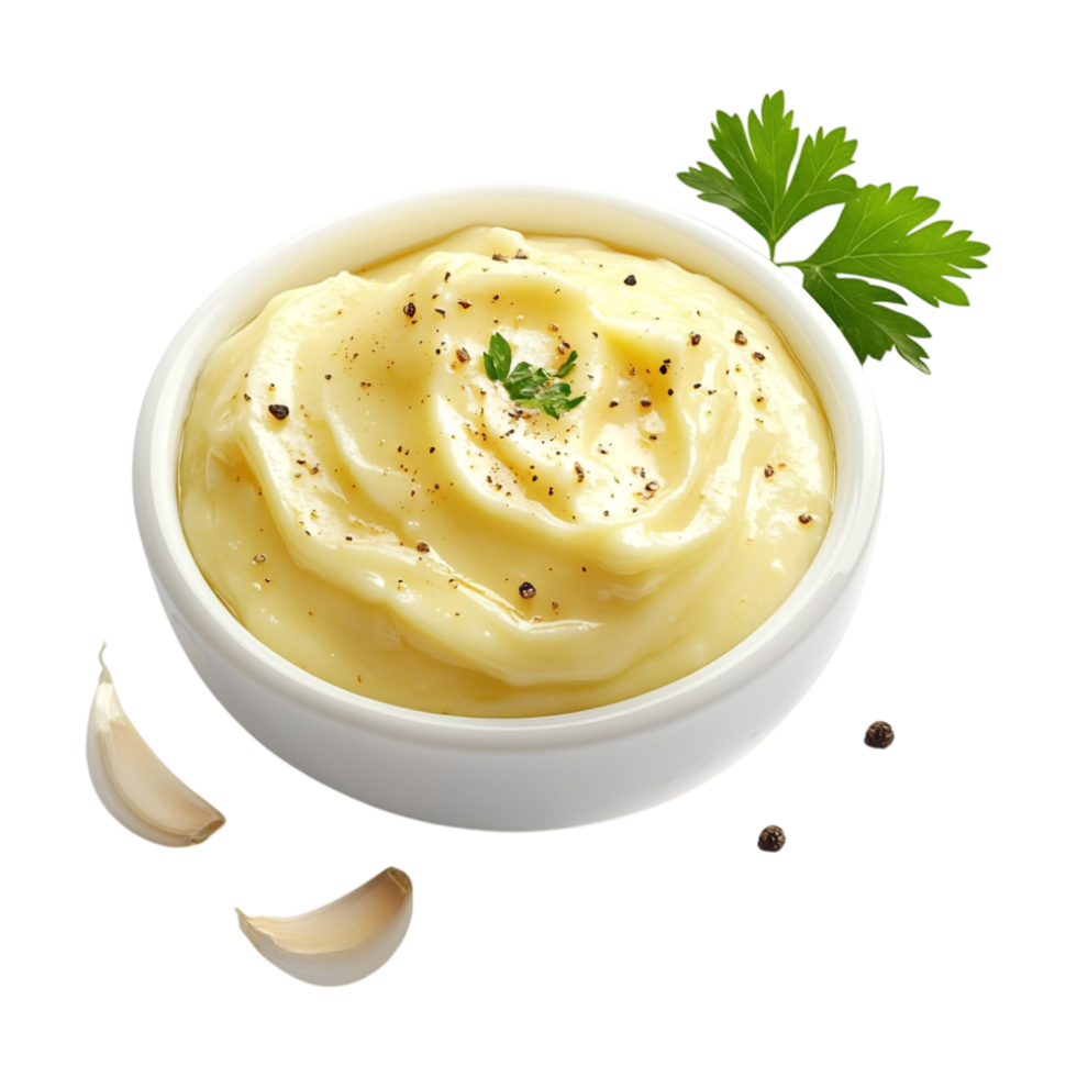mashed potatoes with garlic and parsley on a transparent background png