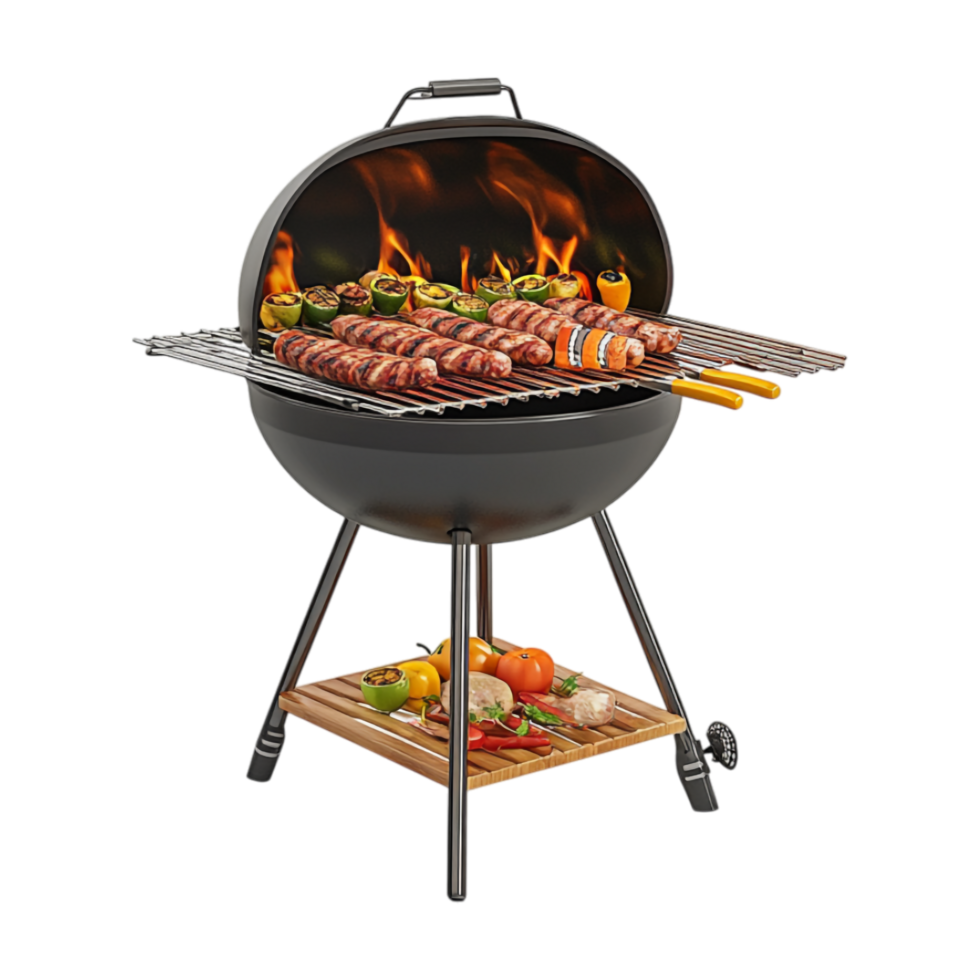 bbq grill with meat and vegetables on a grill png