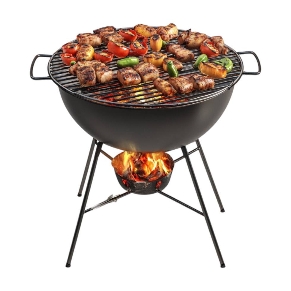 a bbq grill with meat and vegetables on it png