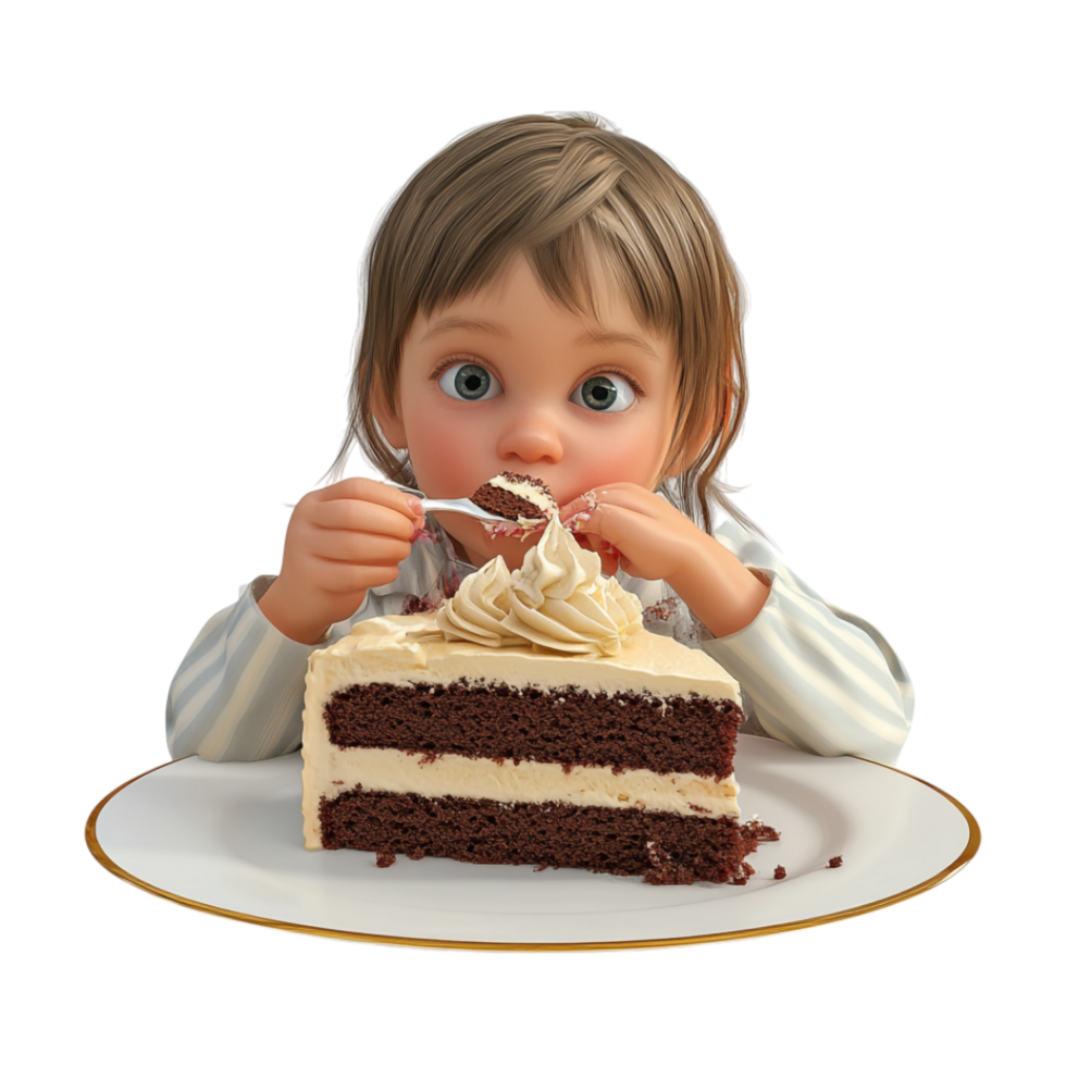 a little girl eating a piece of cake on a plate png