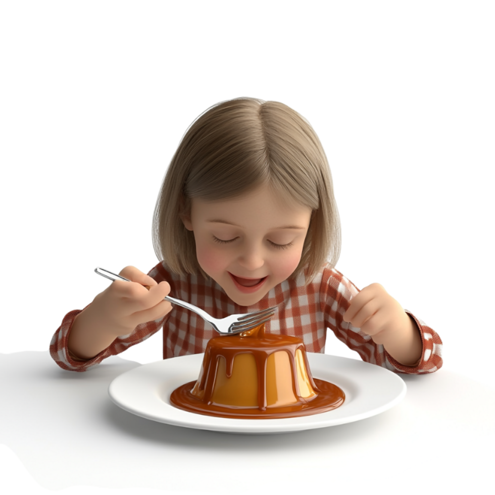 3d rendering of a little girl eating pudding png
