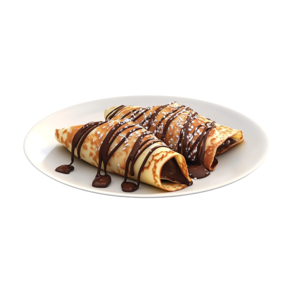 chocolate crepes with chocolate sauce on a plate png
