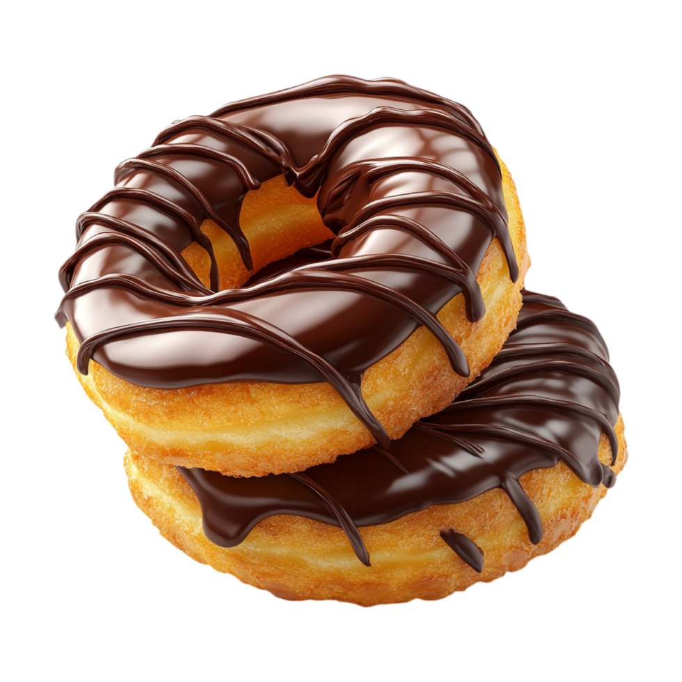 two donuts with chocolate glaze on top of each other png