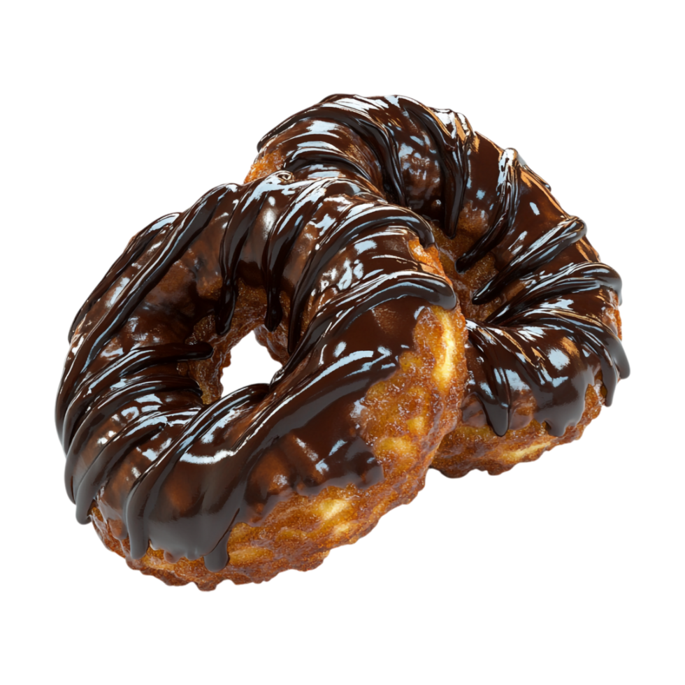 a two donuts with chocolate glaze on top of each other png