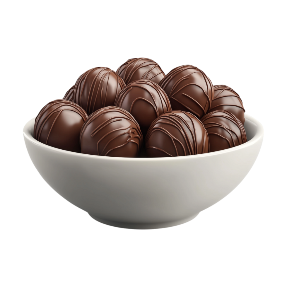 chocolate truffles in a bowl on a transparent background png