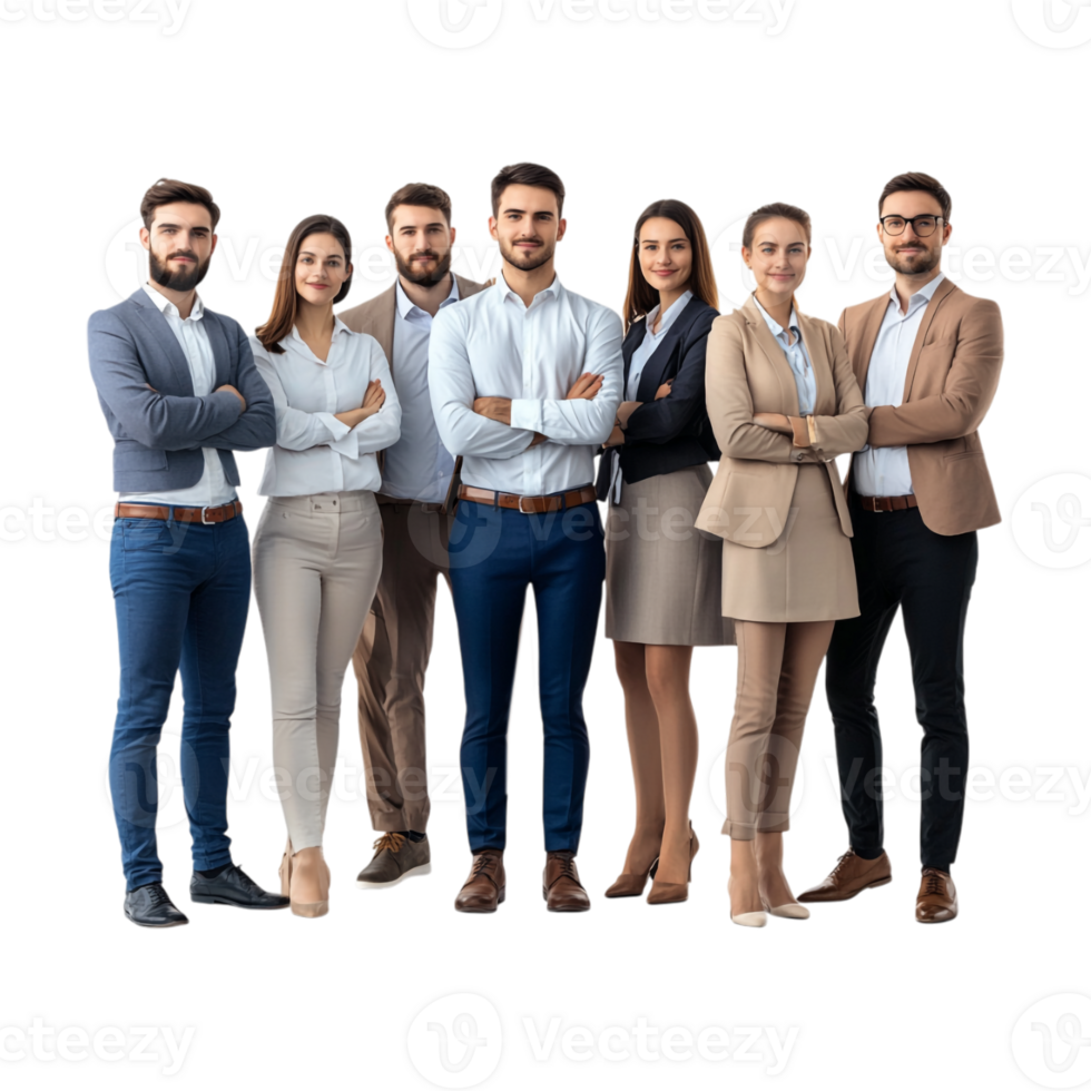 group of business people standing together on transparent background png