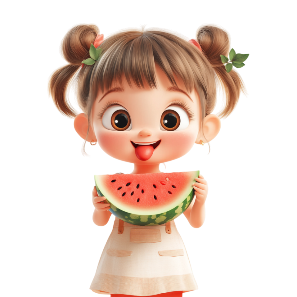 cartoon girl holding watermelon png