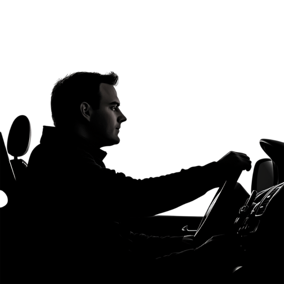 silhouette of man driving car on transparent background png