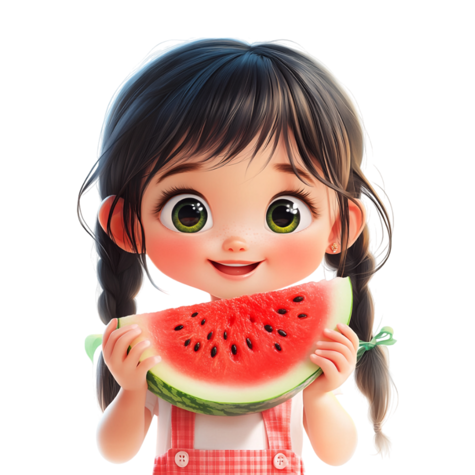cartoon girl holding watermelon, transparent background png