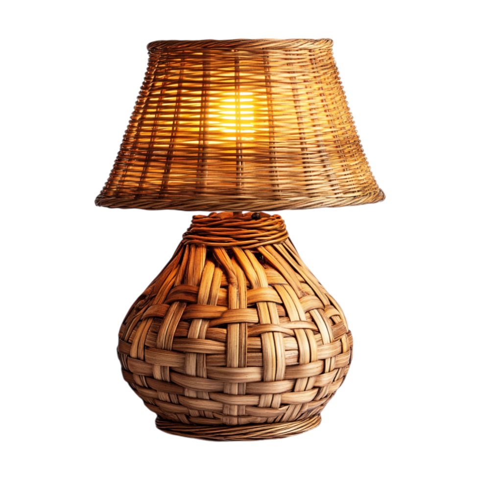 a wicker lamp with a light on it png