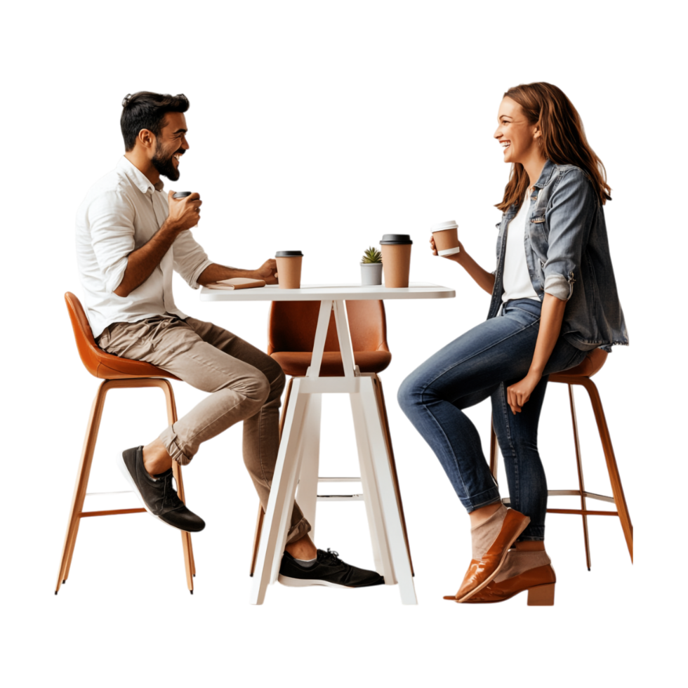couple sitting at table drinking coffee png
