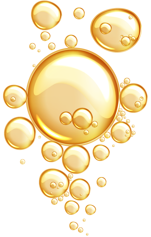 Golden oil bubbles isolated on transparent background png