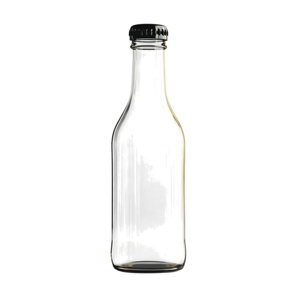 a glass bottle with a black cap on it png