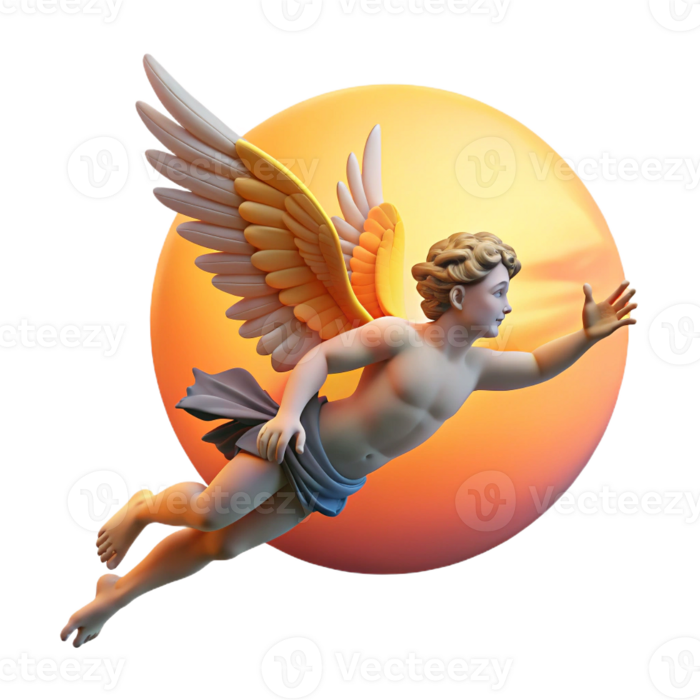 impressive contemporary A proud Icarus falling from the sky, vibrant sunset backdrop cropped for high resolution png