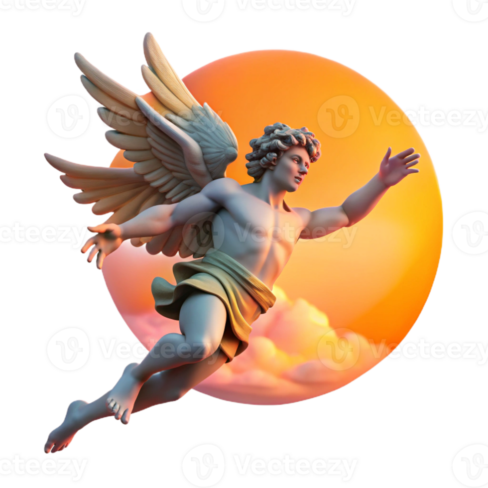 wonderful vintage A proud Icarus falling from the sky, vibrant sunset backdrop cropped for authentic png