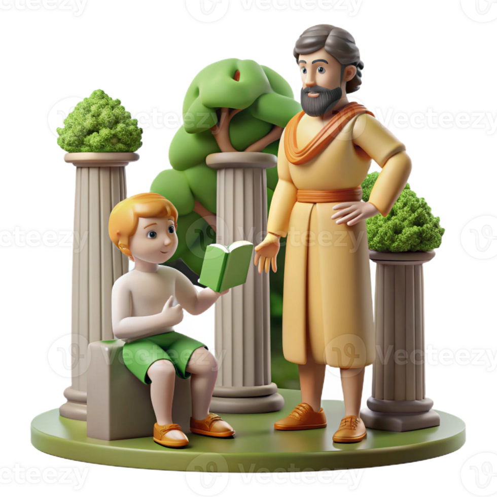 stunning abstract A wise Chiron teaching Achilles, peaceful forest setting cropped for high resolution png