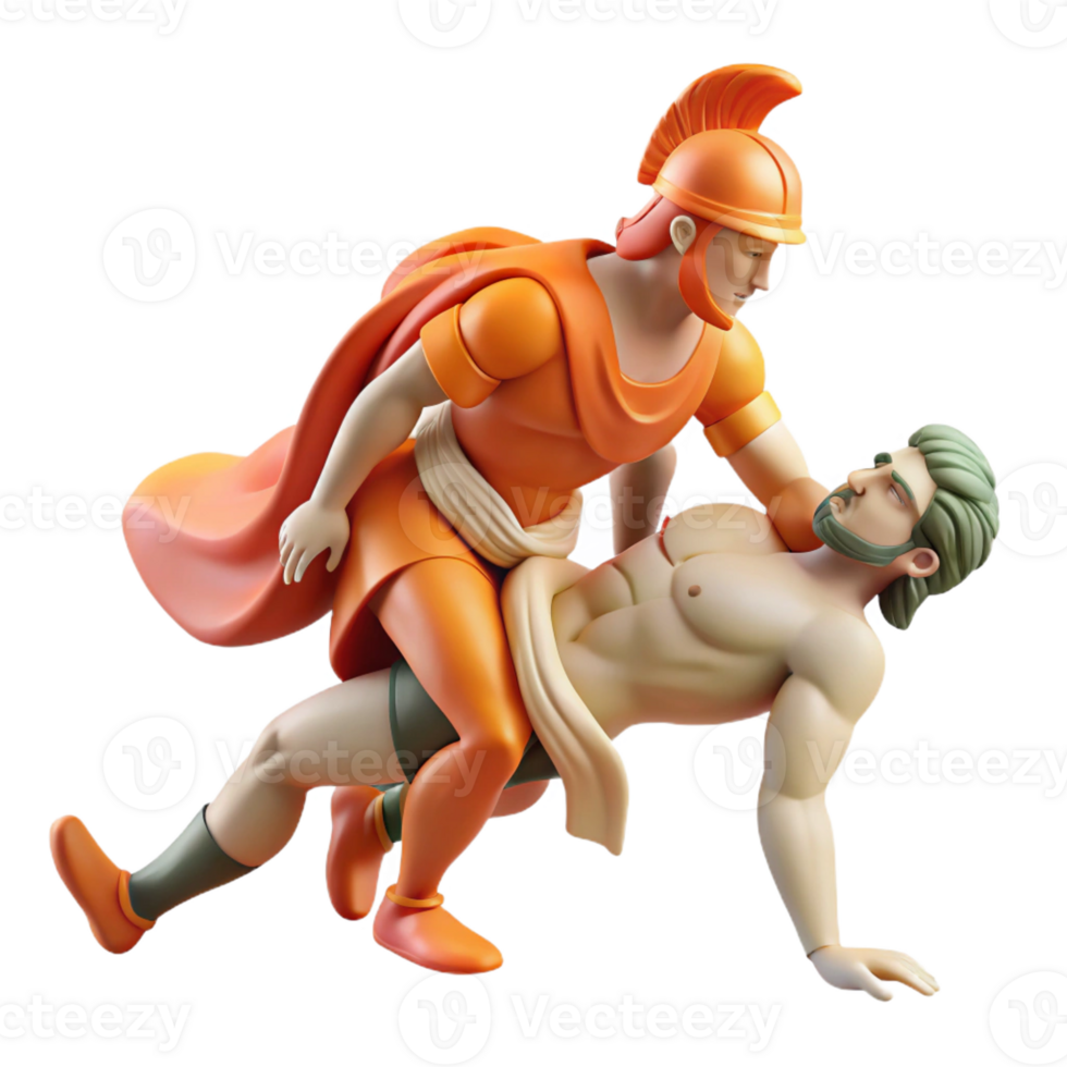 beautiful traditional A powerful Achilles dragging Hector's body, dusty battlefield setting cropped for professional png