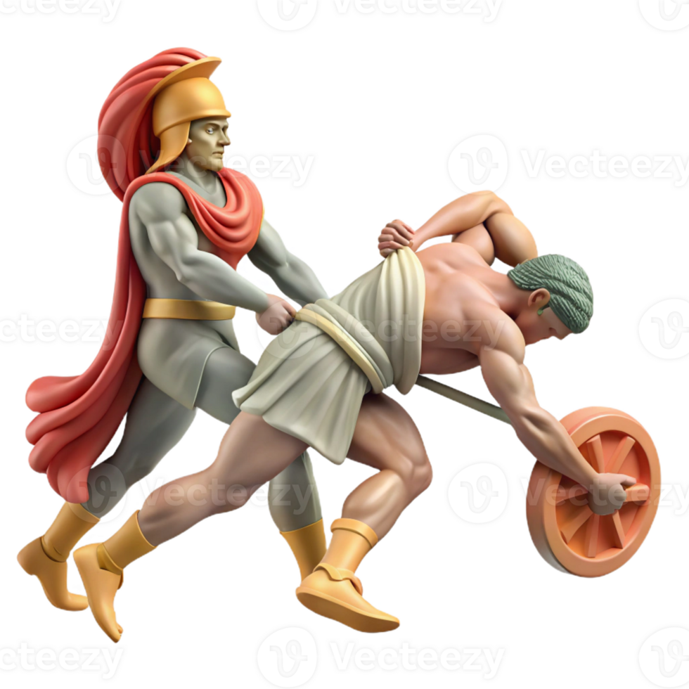 extraordinary rustic A powerful Achilles dragging Hector's body, dusty battlefield setting cropped for high quality png
