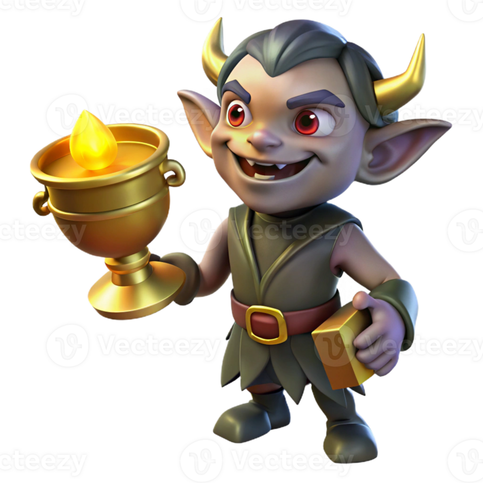 vibrant artistic A mischievous imp stealing a golden chalice, dim candlelight, Dungeons Dragons style high resolution png