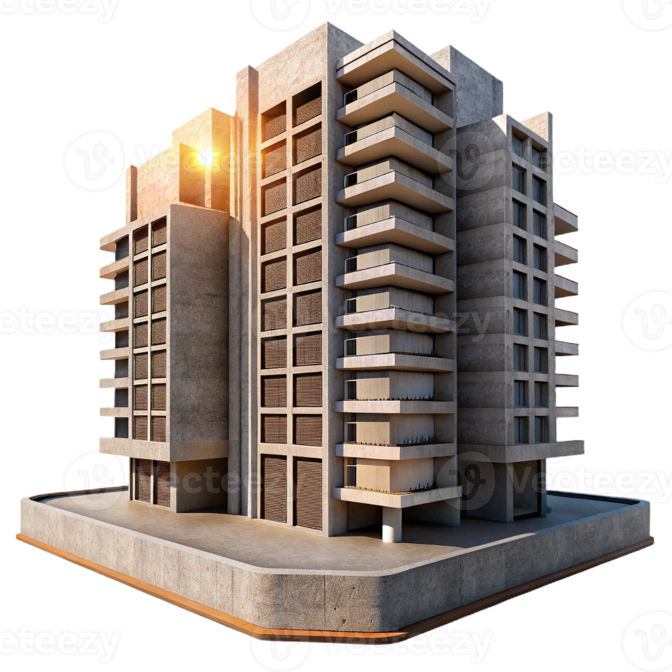 impressive minimalist Brutalism Architecture Concrete Apartment Complex professional png