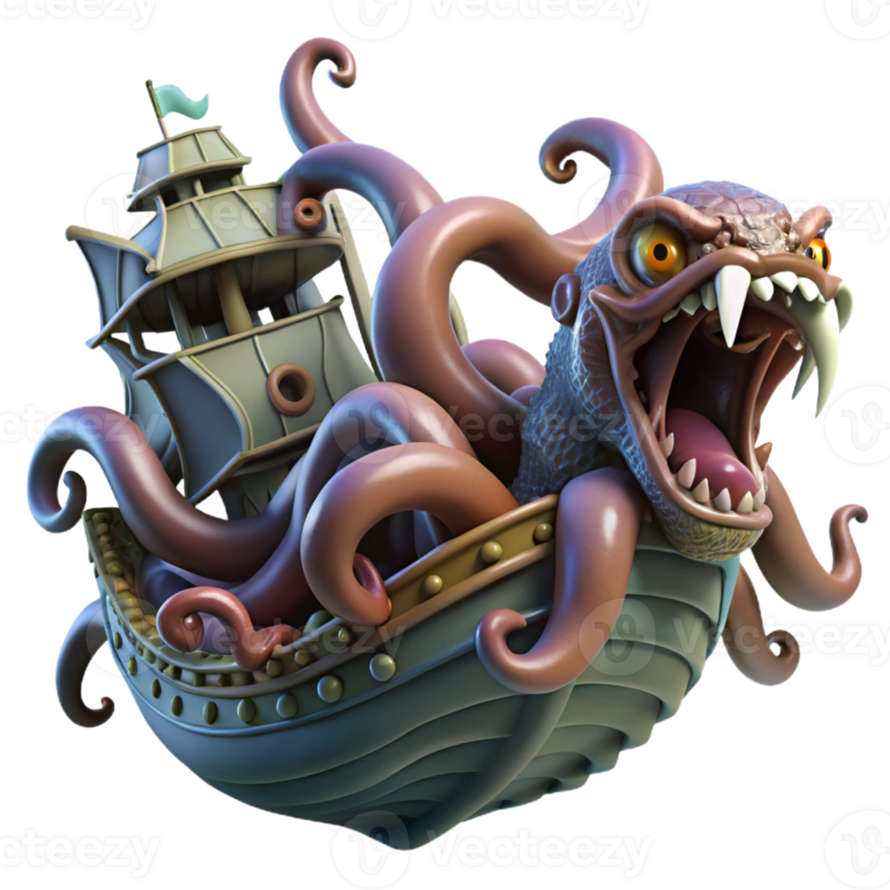 elegant abstract A Fearsome Kraken Attacking a Ship Tentac genuine png