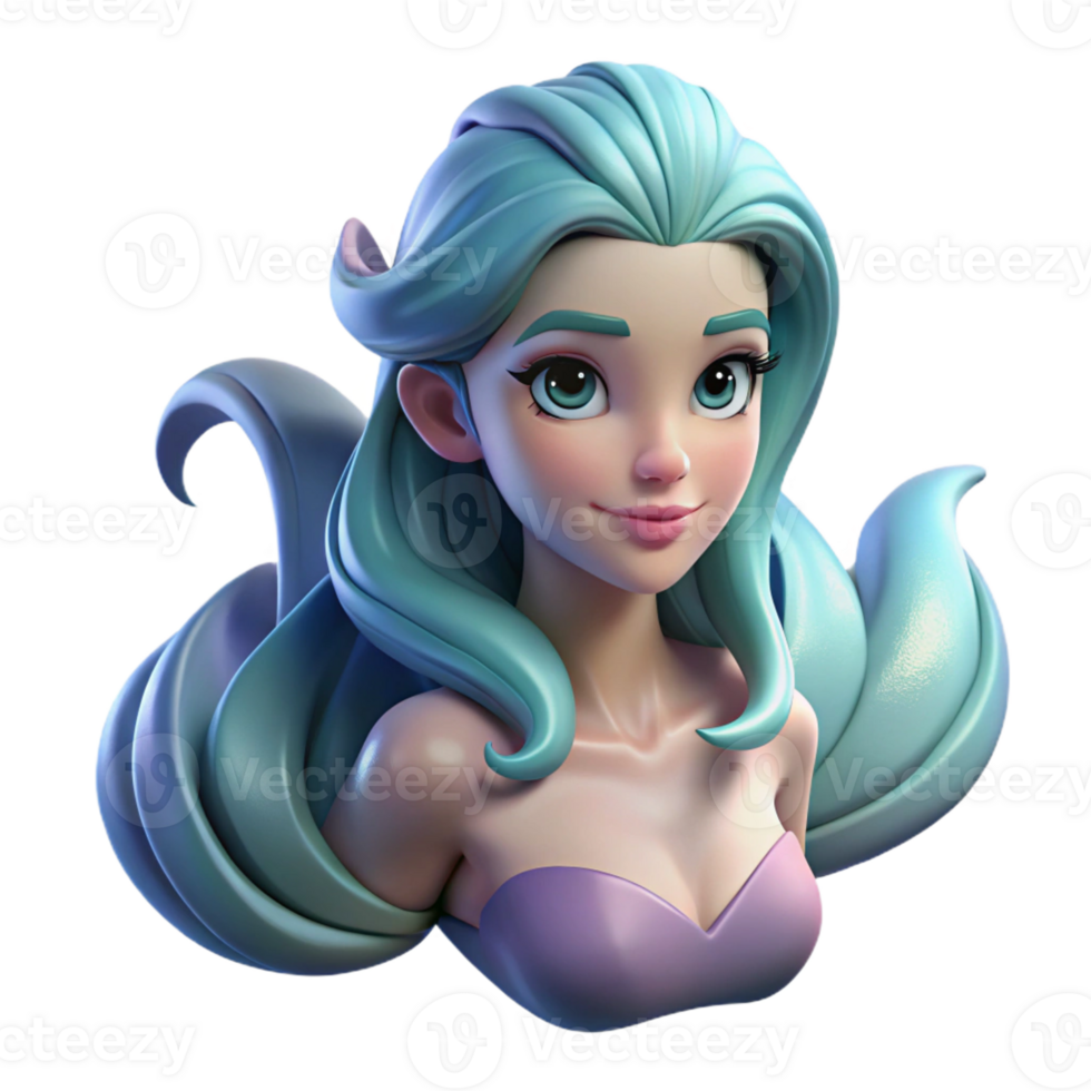 extraordinary abstract Portrait of a Graceful Mermaid with Flowing 4K png