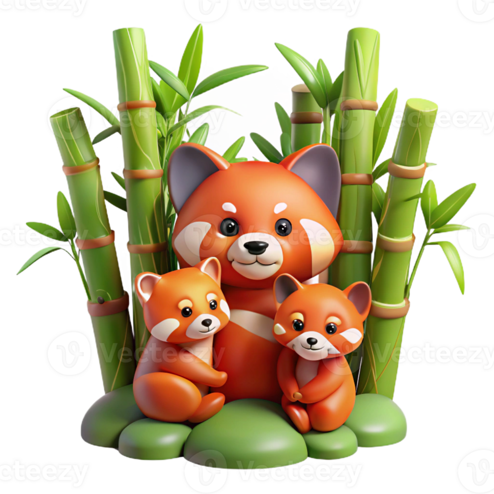 stunning creative A Family of Red Pandas Nestled in a Bamboo detailed png
