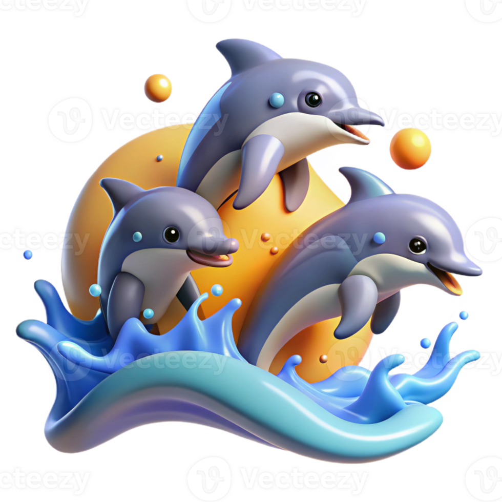 beautiful artistic A Group of Playful Dolphins Leaping out Of premium png