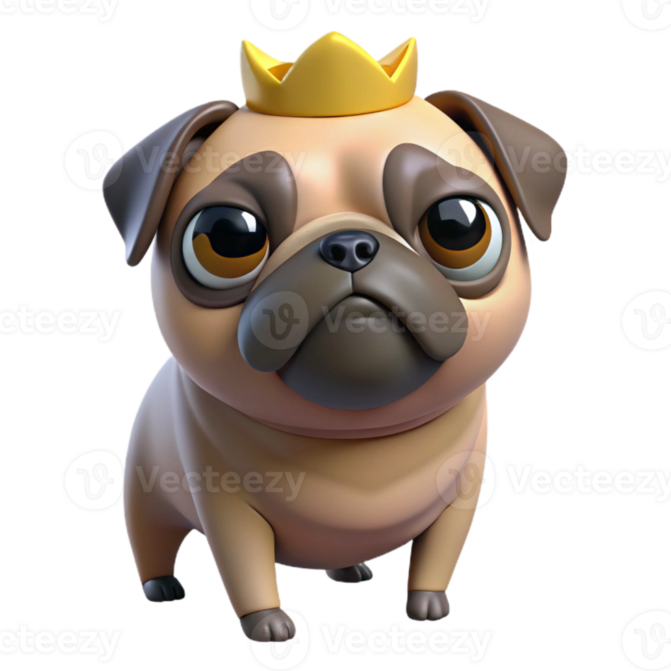 vibrant classic Grumpy Pug in a Tiny Crown high quality png