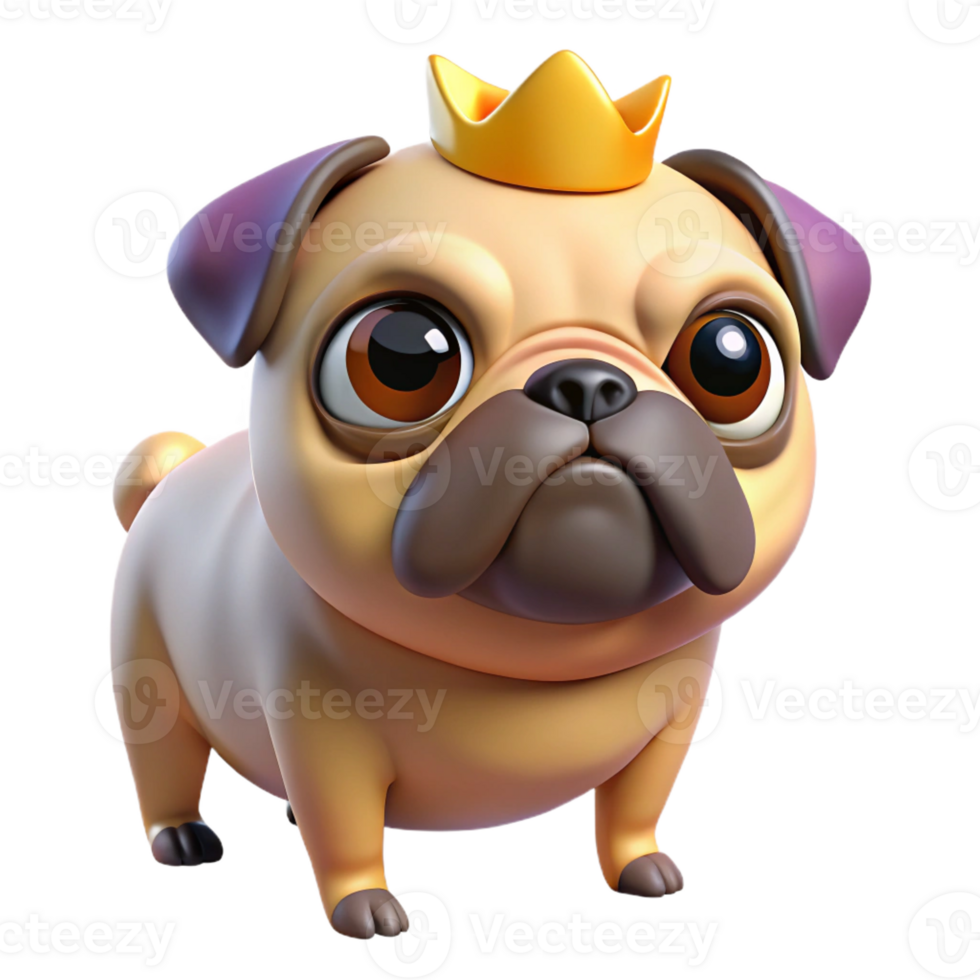 beautiful classic Grumpy Pug in a Tiny Crown high quality png