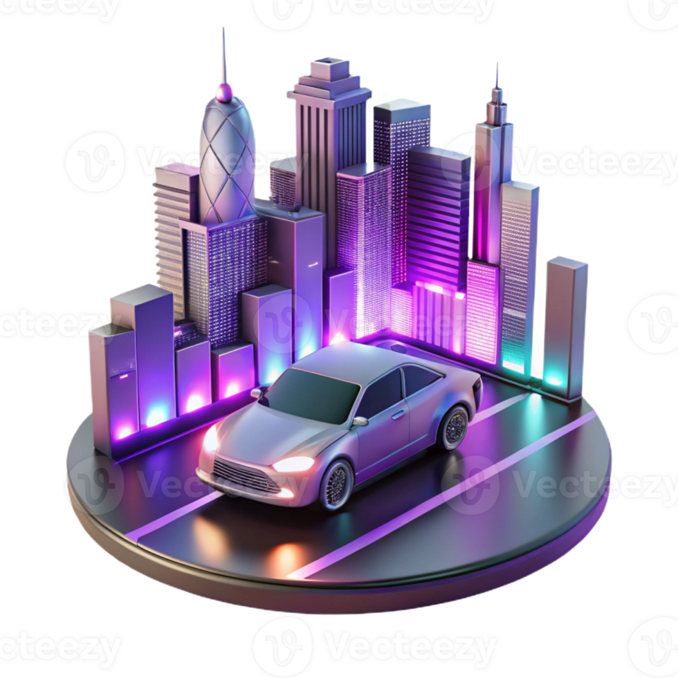 dramatic rustic Self-driving Car Futuristic Cityscape detailed png