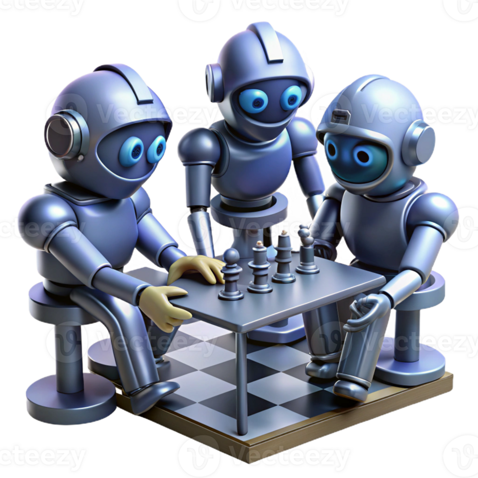 magnificent vintage Robots Playing Chess Dimly Lit Room authentic png