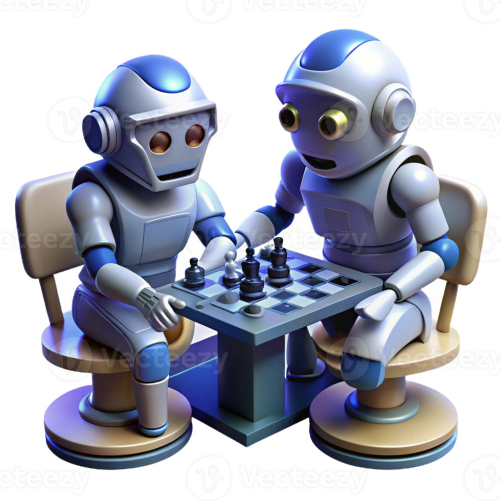 vibrant traditional Robots Playing Chess Dimly Lit Room 4K png
